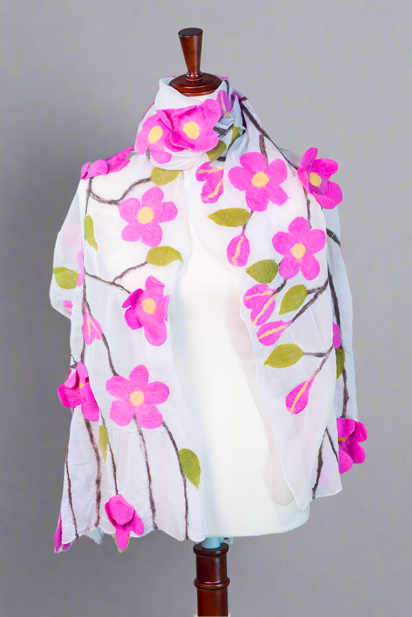 Nepalese Handcrafted Scarf - Pink Blossom