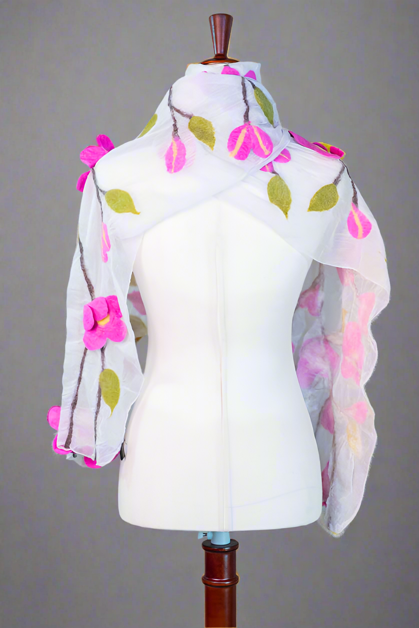 Nepalese Handcrafted Scarf - Pink Blossom