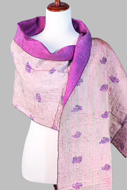 Handcrafted Nepalese Silk Scarf - Purple Floral Pattern