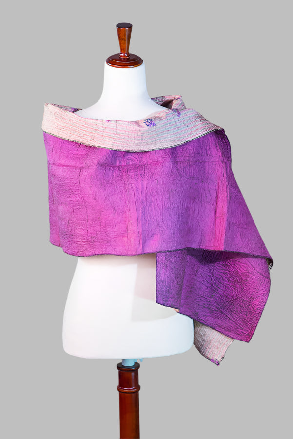 Handcrafted Nepalese Silk Scarf - Purple Floral Pattern