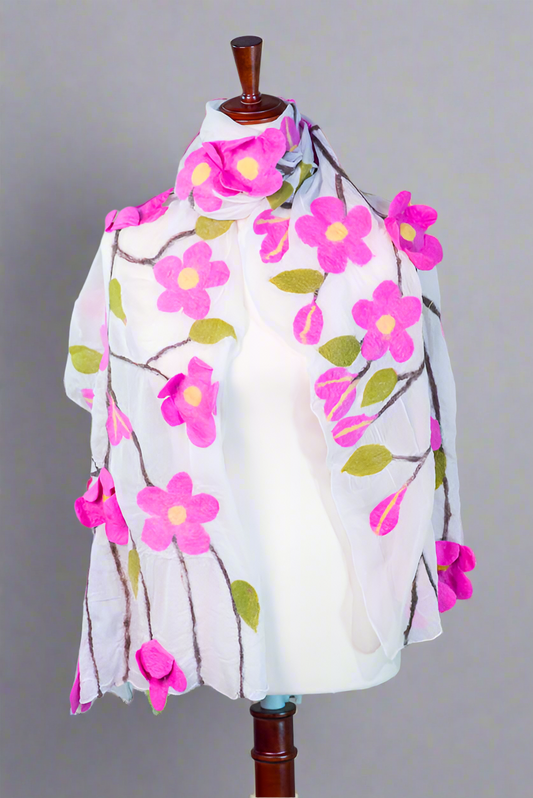 Nepalese Handcrafted Scarf - Pink Blossom