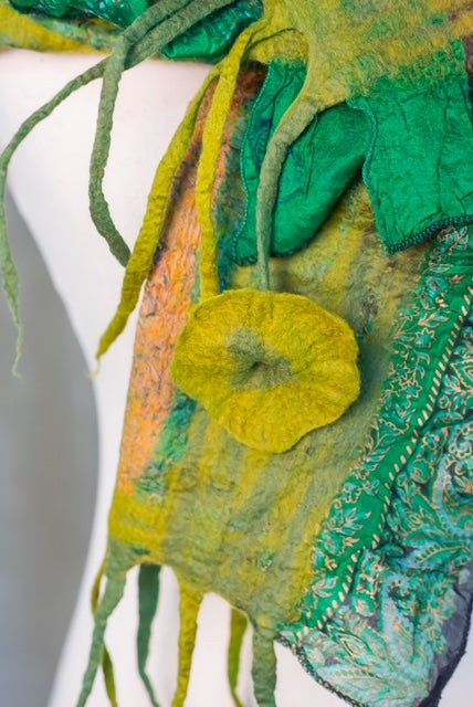 Handcrafted Green and Yellow Felted Scarf