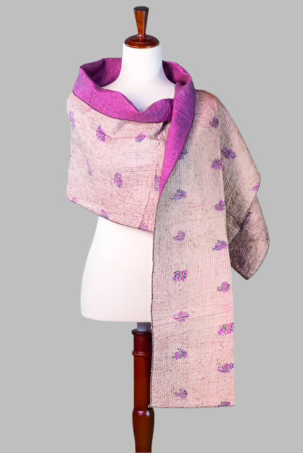Handcrafted Nepalese Silk Scarf - Purple Floral Pattern